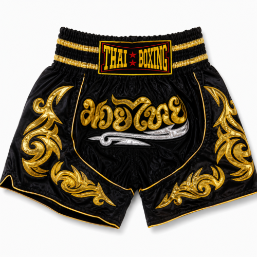 muai thai shorts (7) Black & Gold Muay Thai Shorts